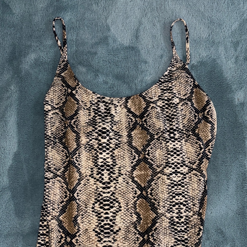 Fashion Nova Snake Print Bodysuit - Brown and Black
